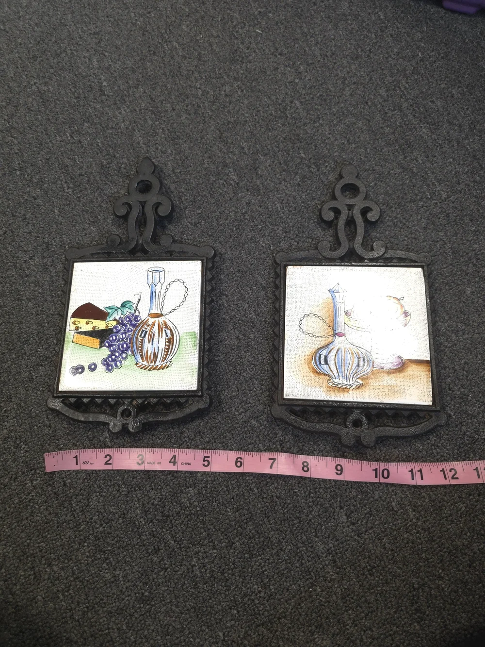 Set Of 2 Vintage Ceramic Tile Trivets Plaques Japan